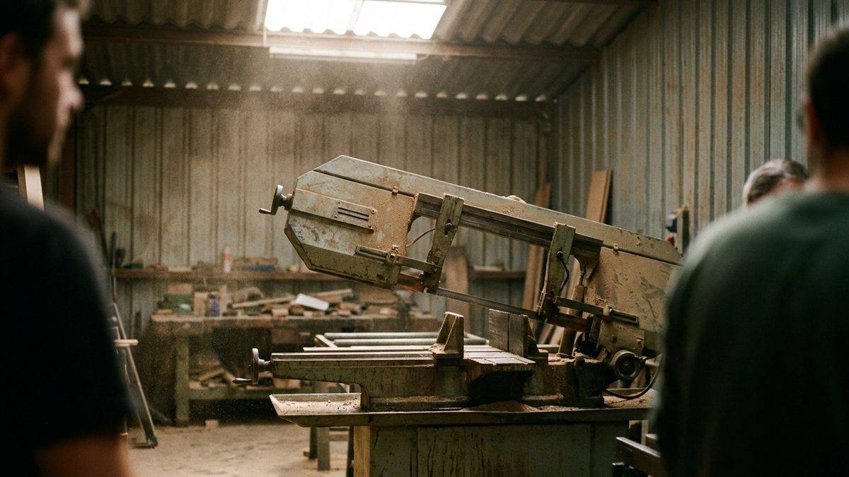 Scie à ruban horizontale dans un atelier de sciage