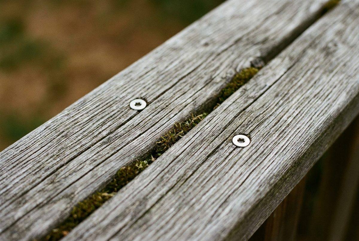 Lame de terrasse grisée fixée par deux vis inox