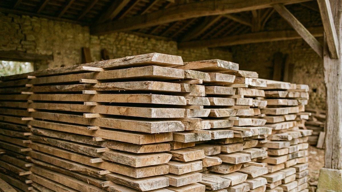 Plot de chêne remis en pile pour le séchage à l'air