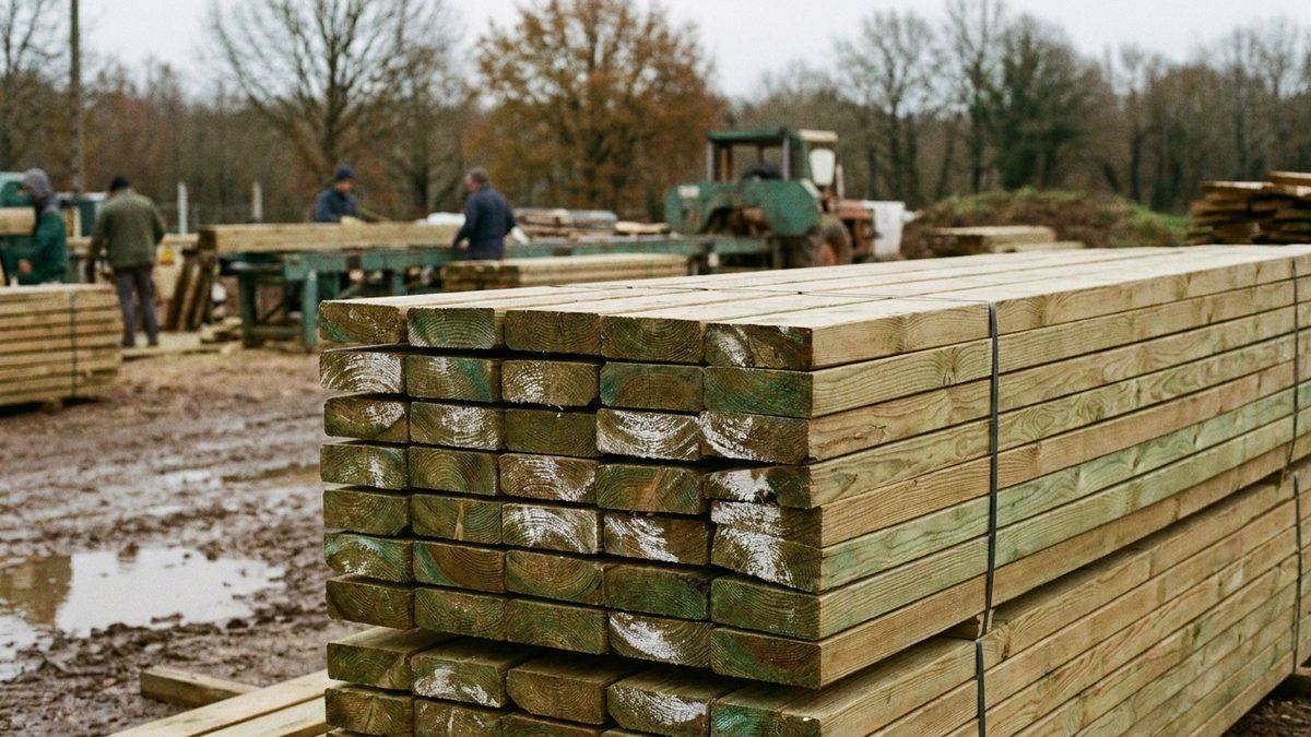 Pile de bois traité autoclave à la teinte verte