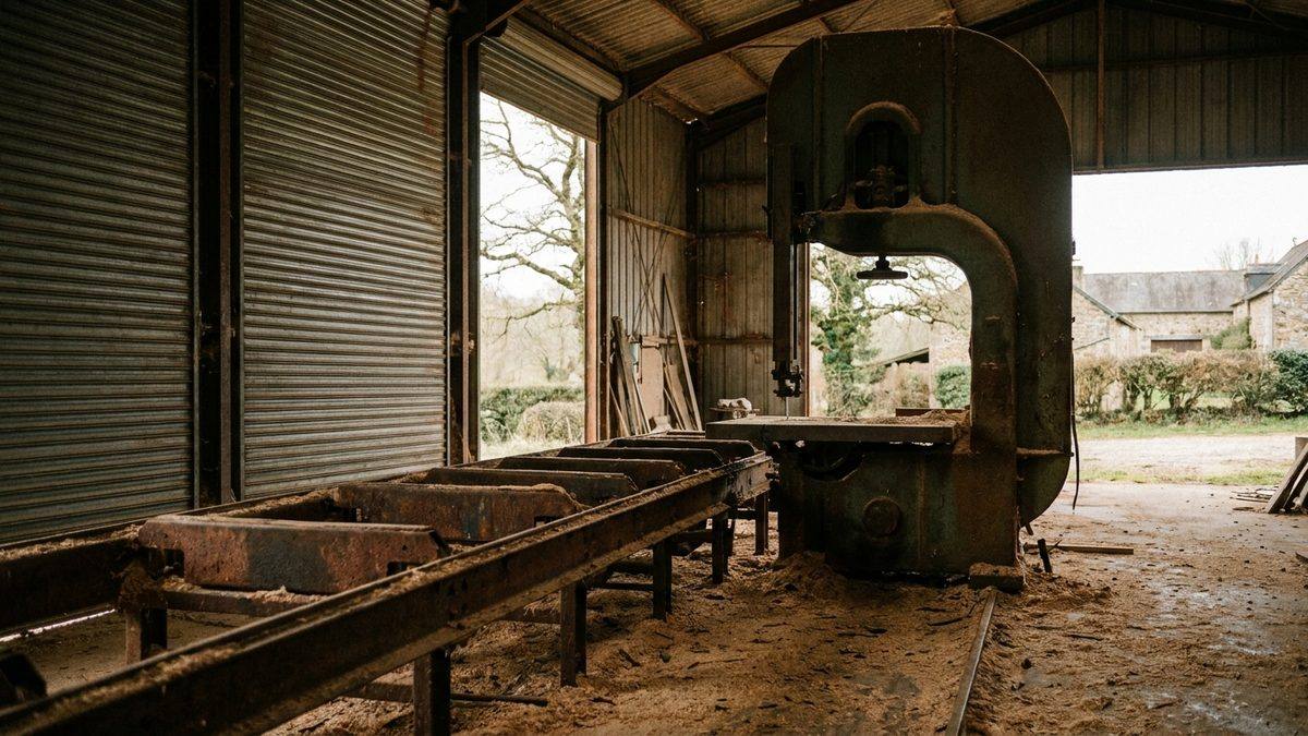 Atelier de sciage à l'arrêt, machine immobile